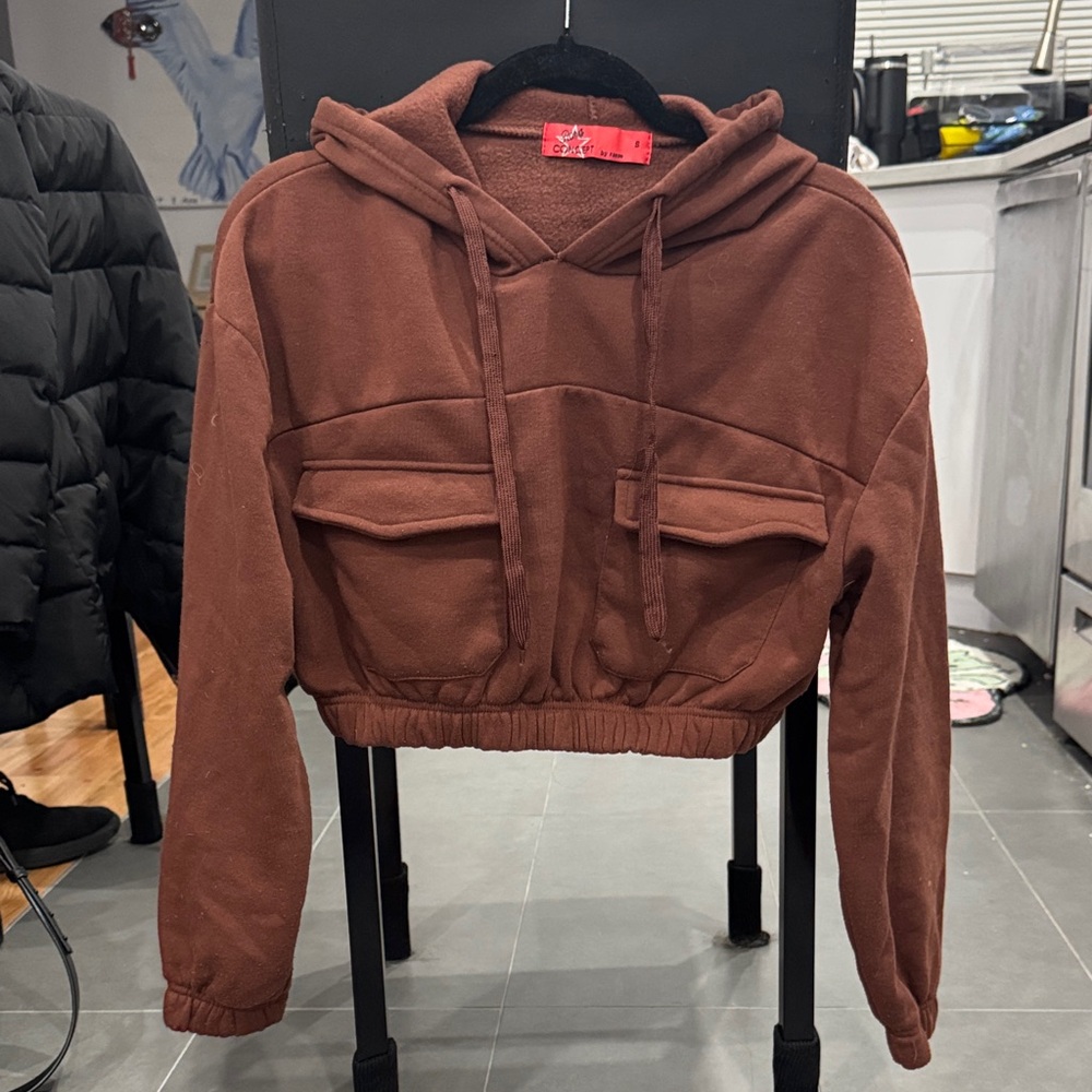 Cropped Hooded Bomber Jacket in Burnt Brown